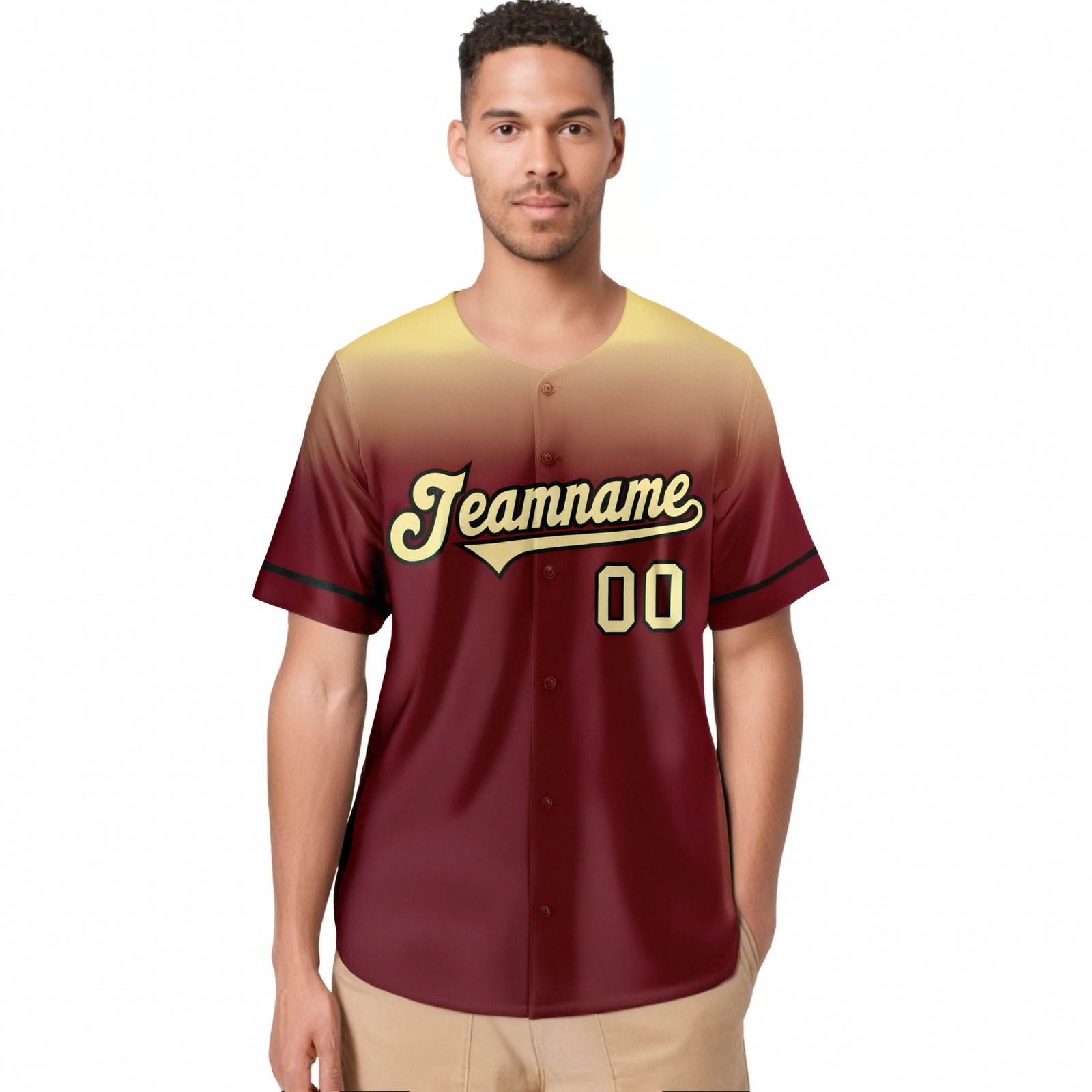 Custom Crimson Khaki Gradient Fashion Design Authentic Baseball Jersey