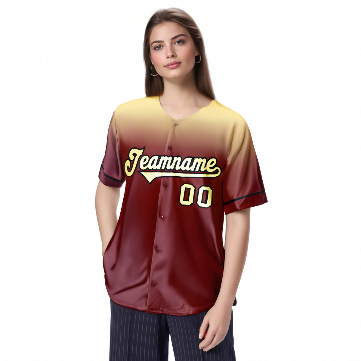 Custom Crimson Khaki Gradient Fashion Design Authentic Baseball Jersey