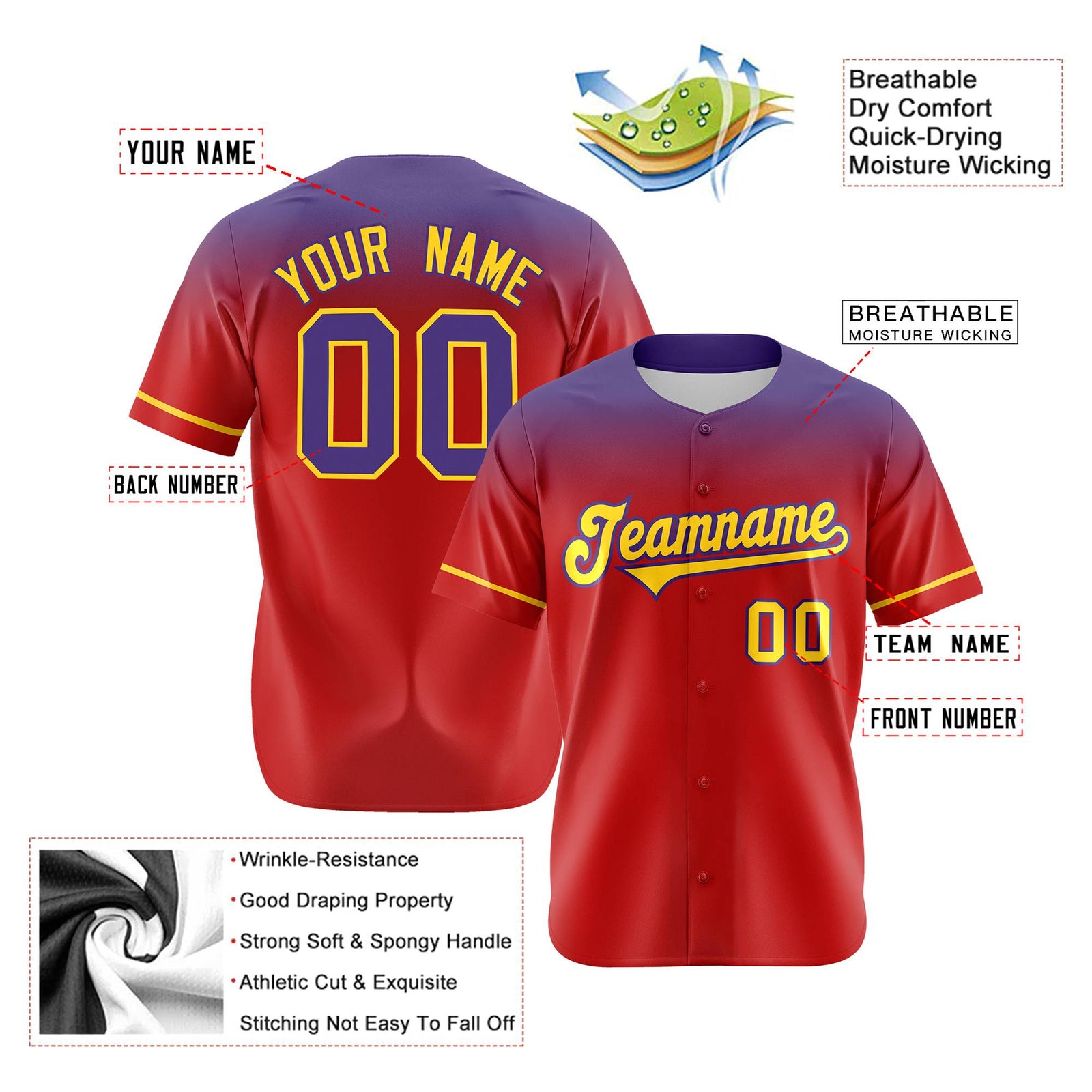 Custom Red Purple Gradient Fashion Design Authentic Baseball Jersey