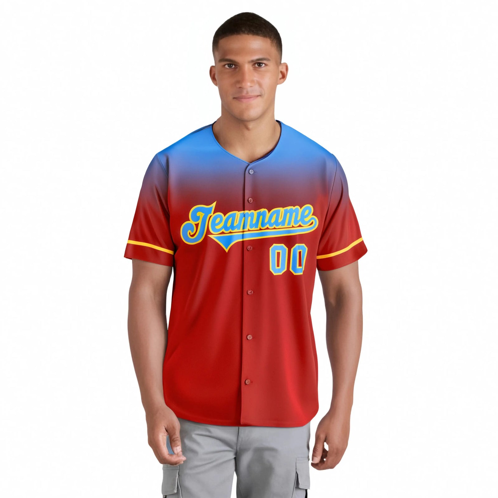 Custom Red Powder Blue Gradient Fashion Design Authentic Baseball Jersey