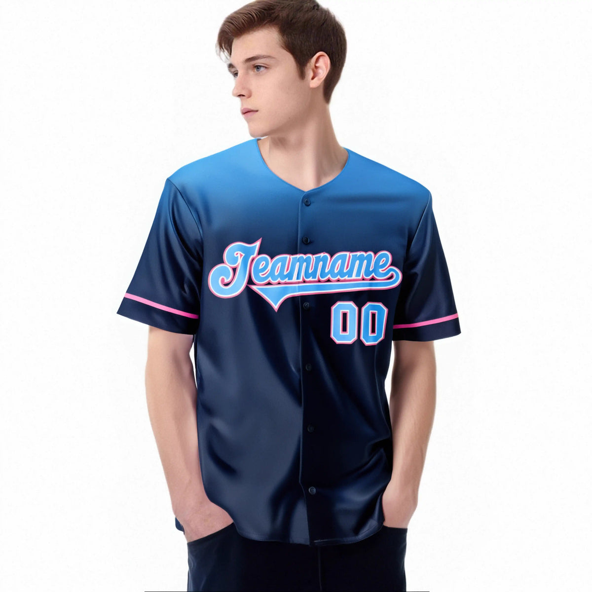 Custom Navy Powder Blue Gradient Fashion Design Authentic Baseball Jersey