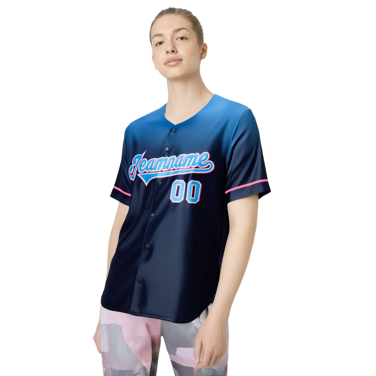 Custom Navy Powder Blue Gradient Fashion Design Authentic Baseball Jersey