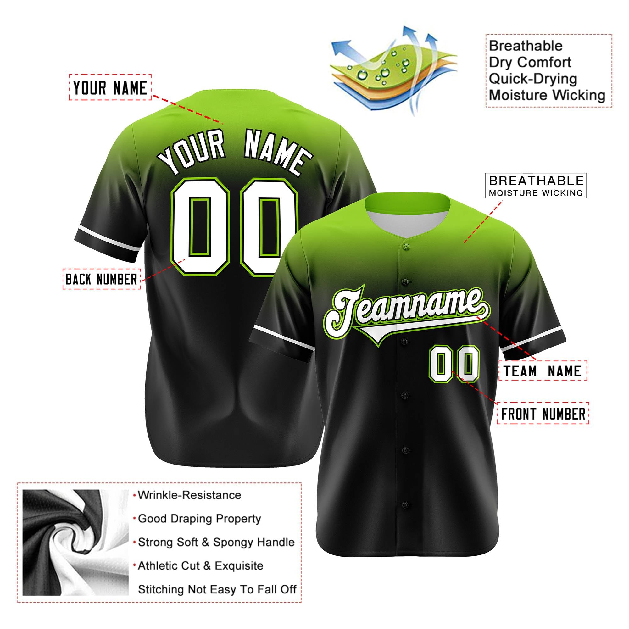 Custom Navy Neon Green Gradient Fashion Design Authentic Baseball Jersey