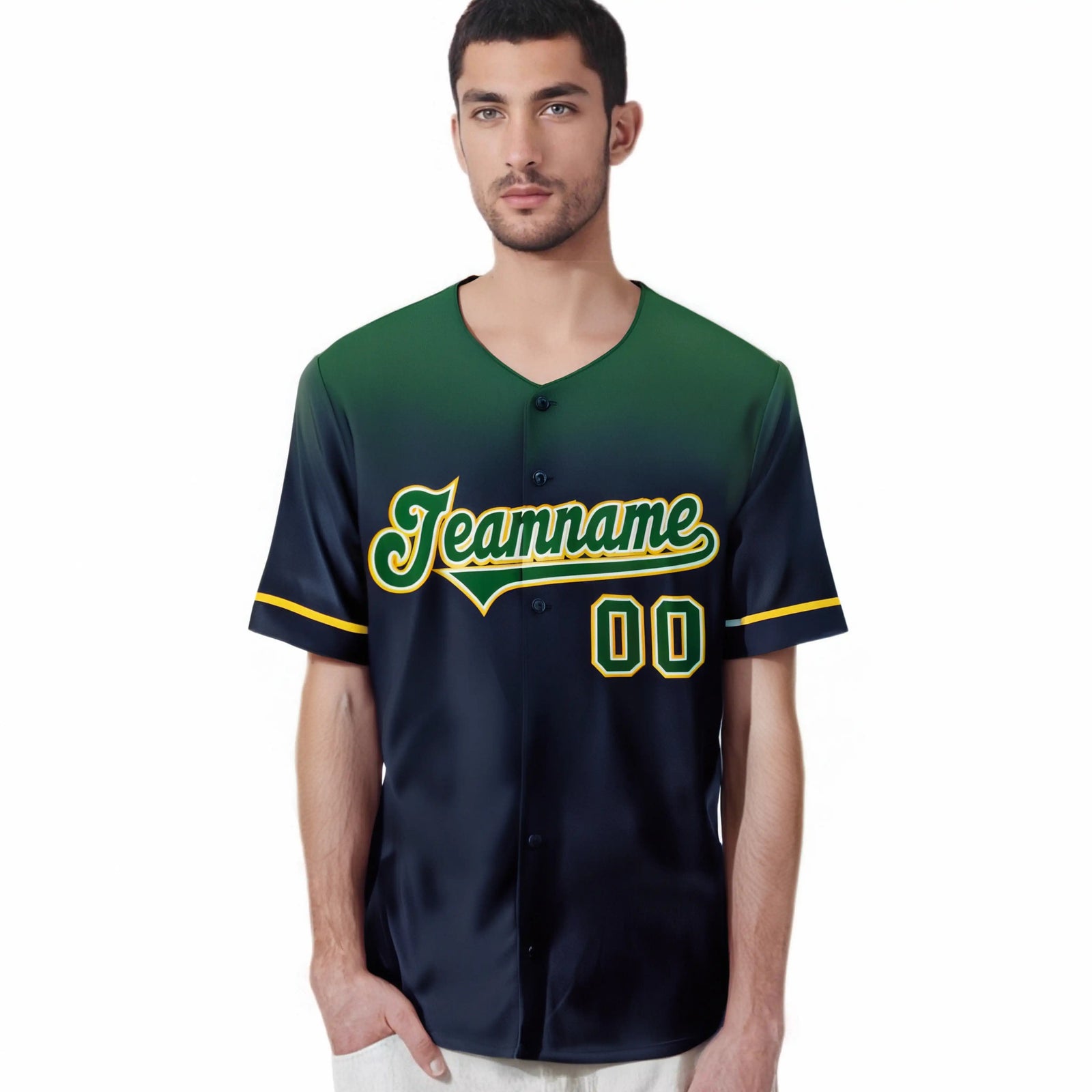 Custom Navy Green Gradient Fashion Design Authentic Baseball Jersey