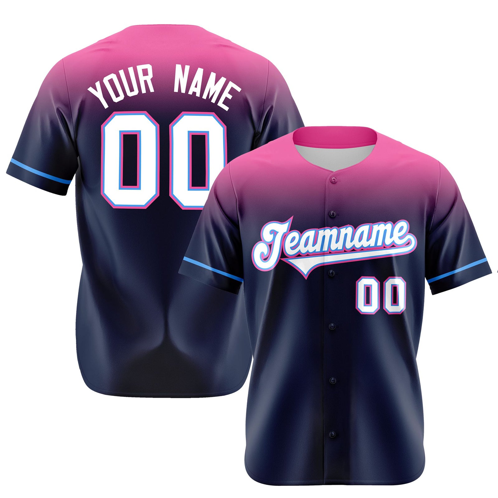 Custom Navy Pink Gradient Fashion Design Authentic Baseball Jersey