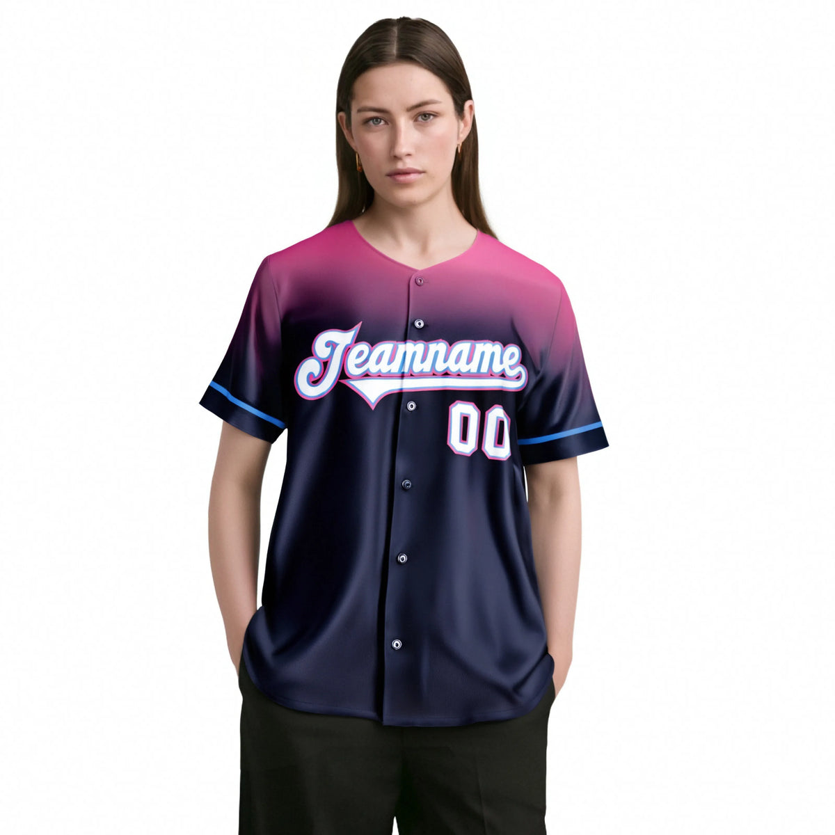 Custom Navy Pink Gradient Fashion Design Authentic Baseball Jersey