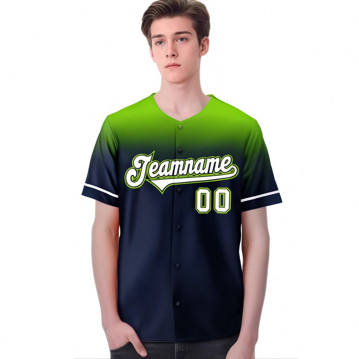 Custom Navy Neon Green Gradient Fashion Design Authentic Baseball Jersey