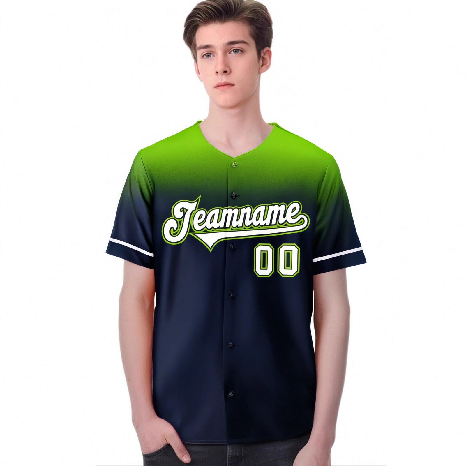 Custom Navy Neon Green Gradient Fashion Design Authentic Baseball Jersey