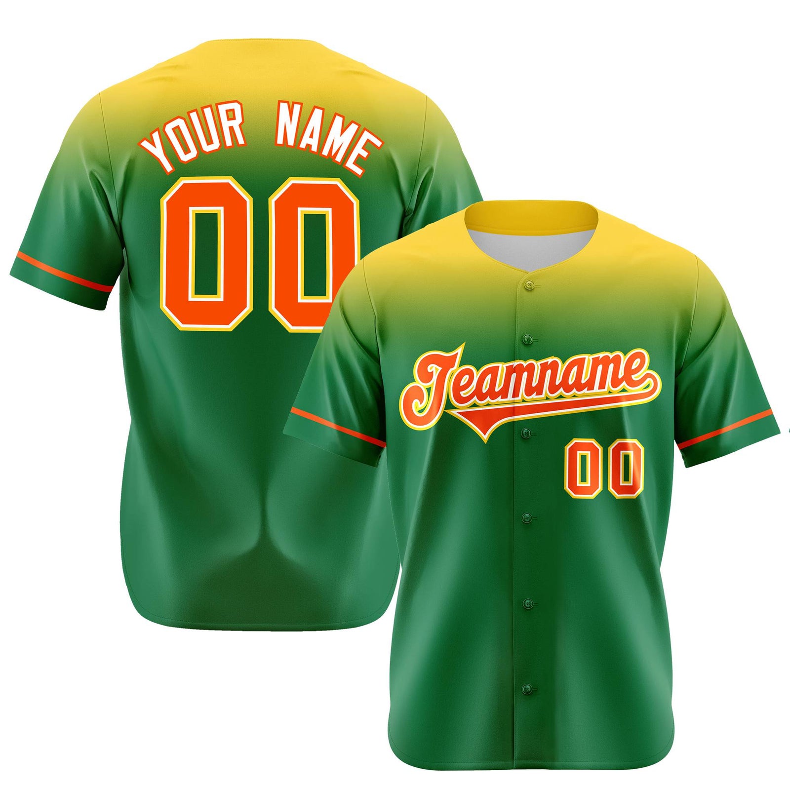 Custom Kelly Green Yellow Gradient Fashion Design Authentic Baseball Jersey