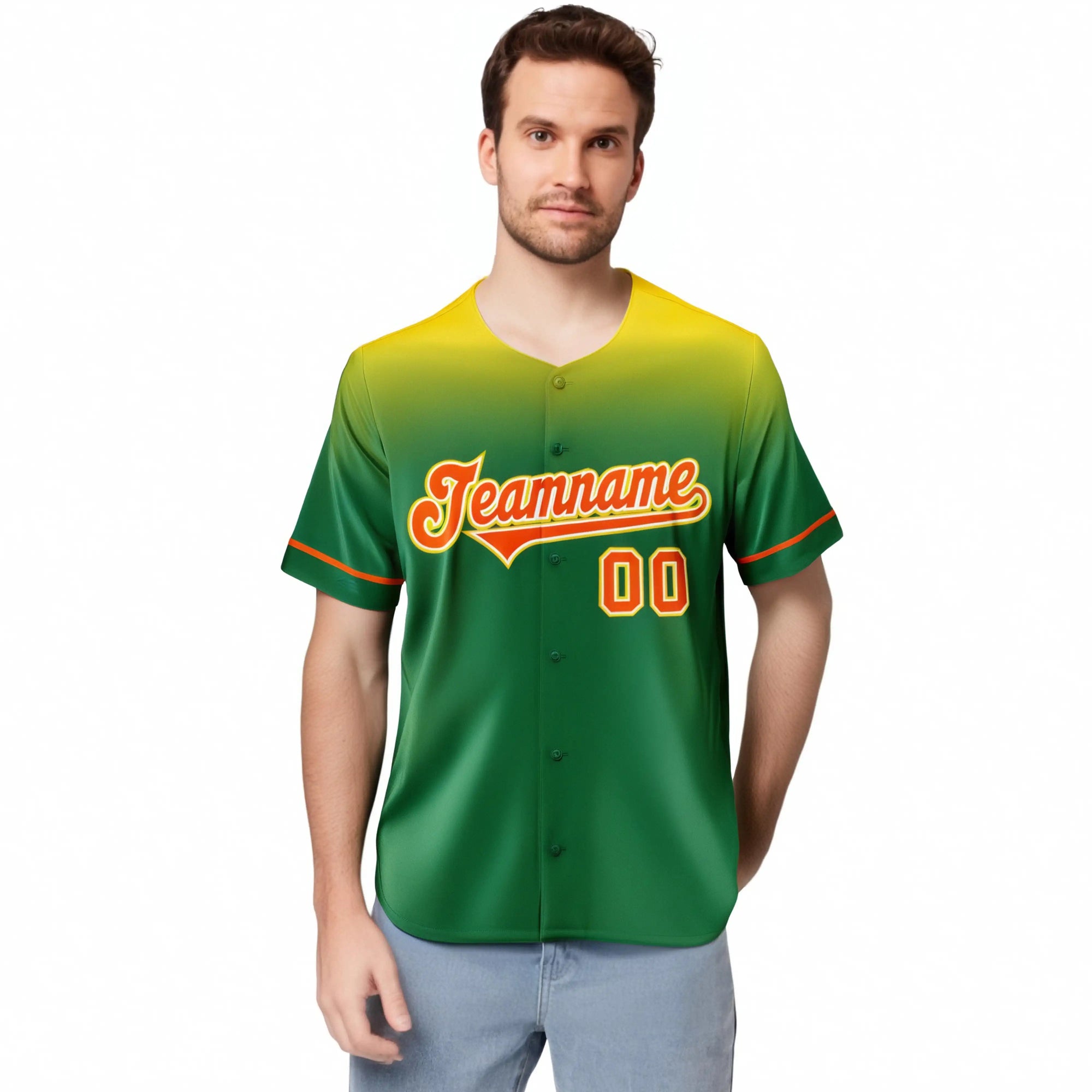 Custom Kelly Green Yellow Gradient Fashion Design Authentic Baseball Jersey