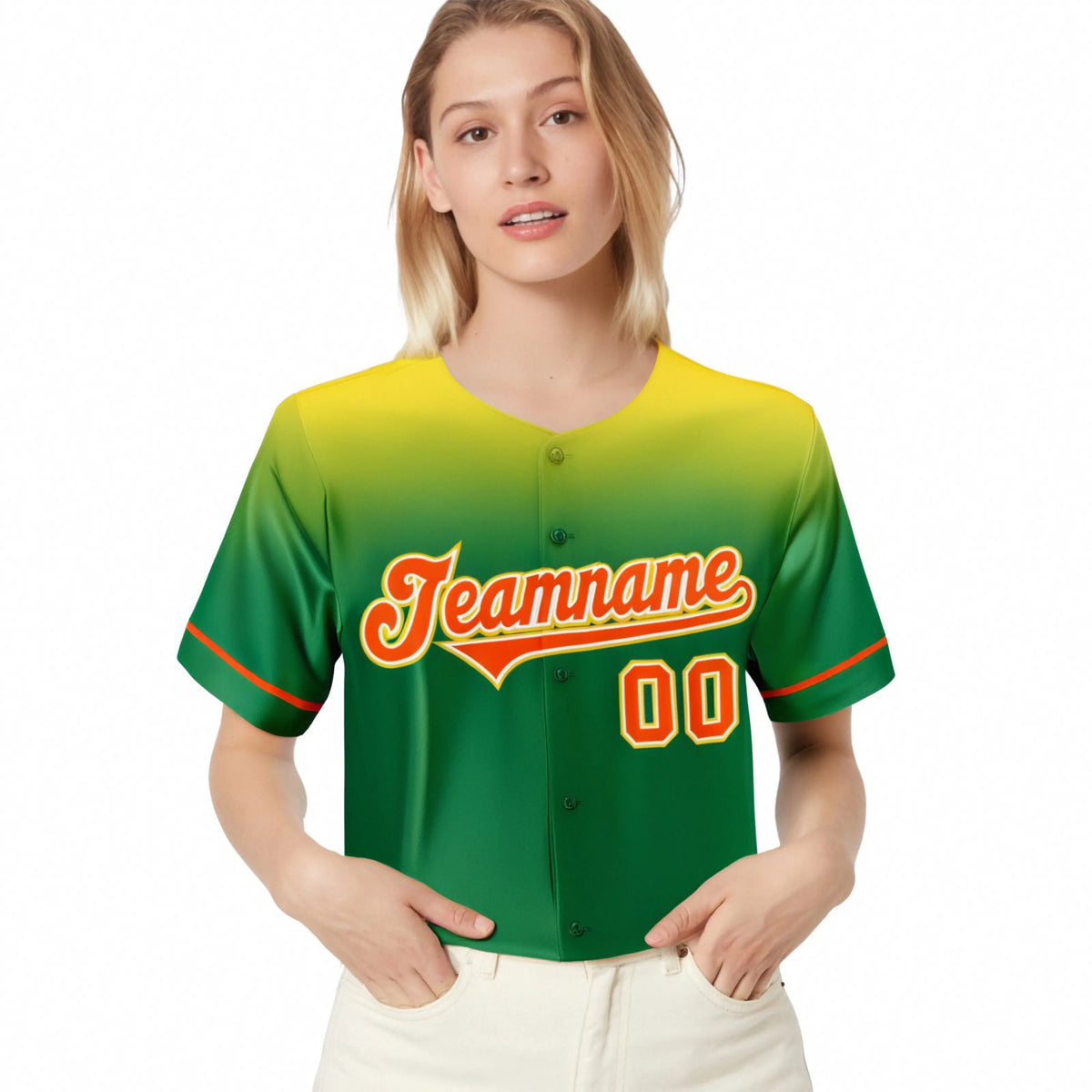 Custom Kelly Green Yellow Gradient Fashion Design Authentic Baseball Jersey