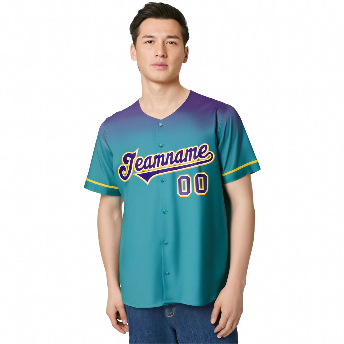 Custom Aqua Purple Gradient Fashion Design Authentic Baseball Jersey