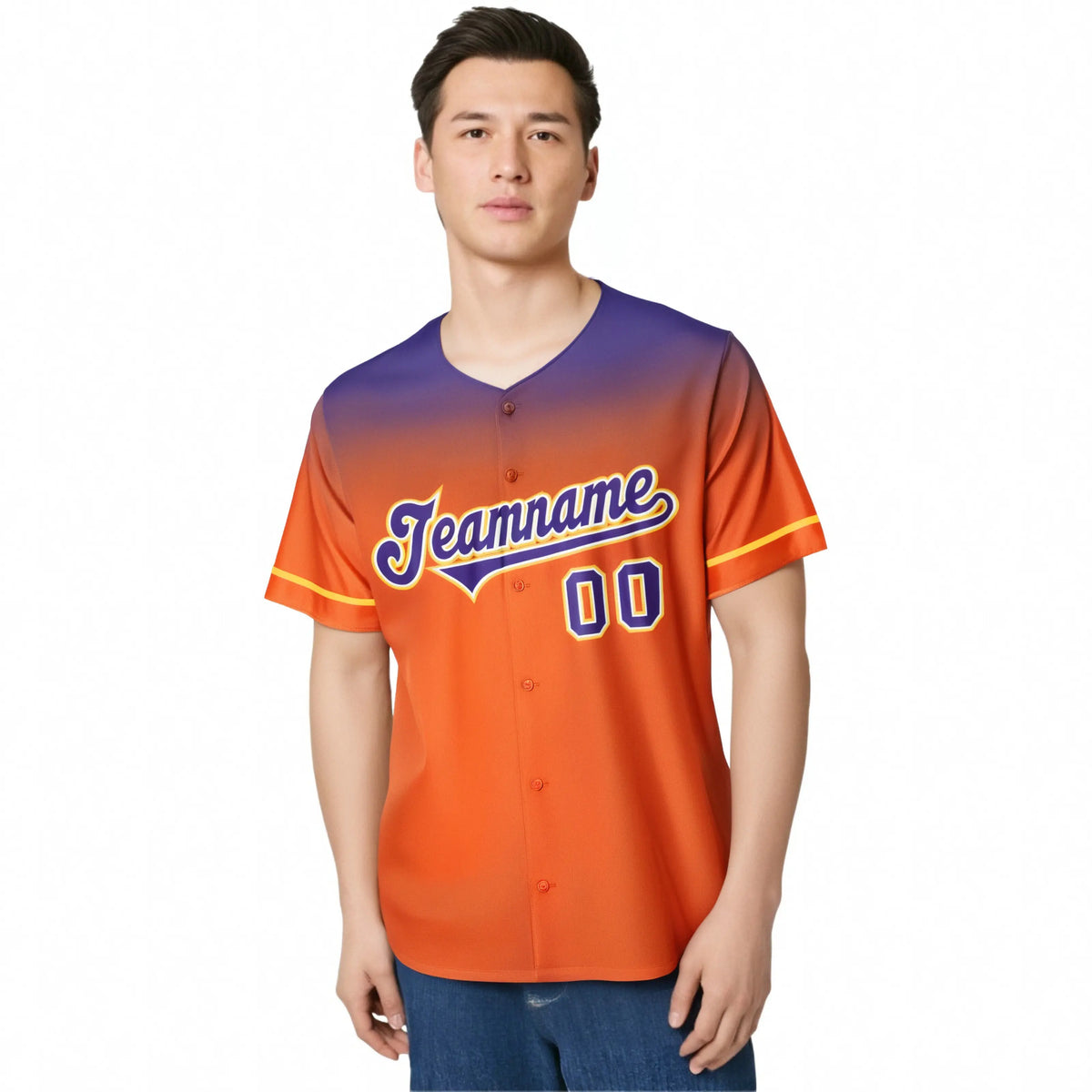 Custom Orange Purple Gradient Fashion Design Authentic Baseball Jersey