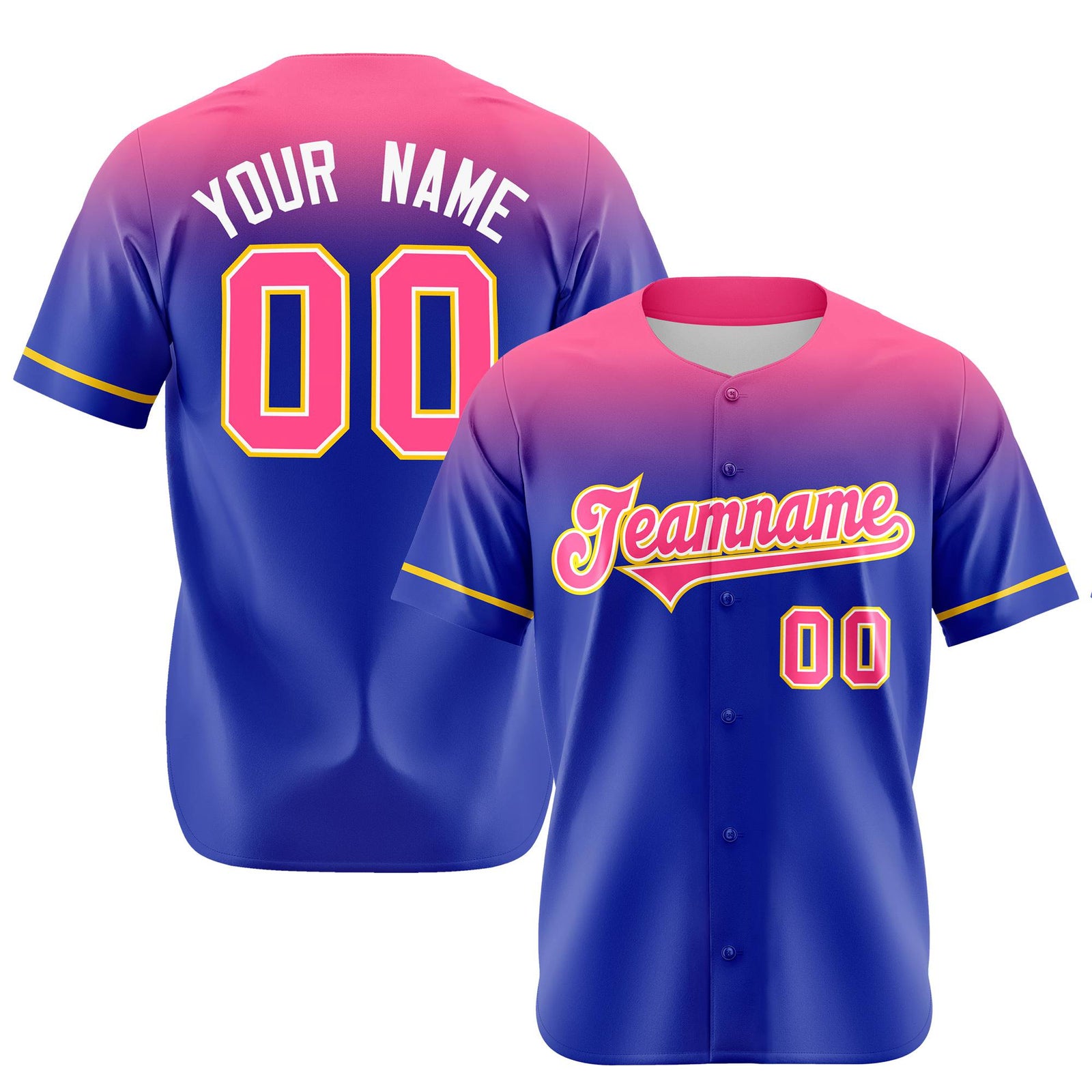 Custom Royal Blue Pink Gradient Fashion Design Authentic Baseball Jersey