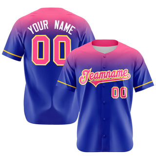 Custom Royal Blue Pink Gradient Fashion Design Authentic Baseball Jersey - Style 1