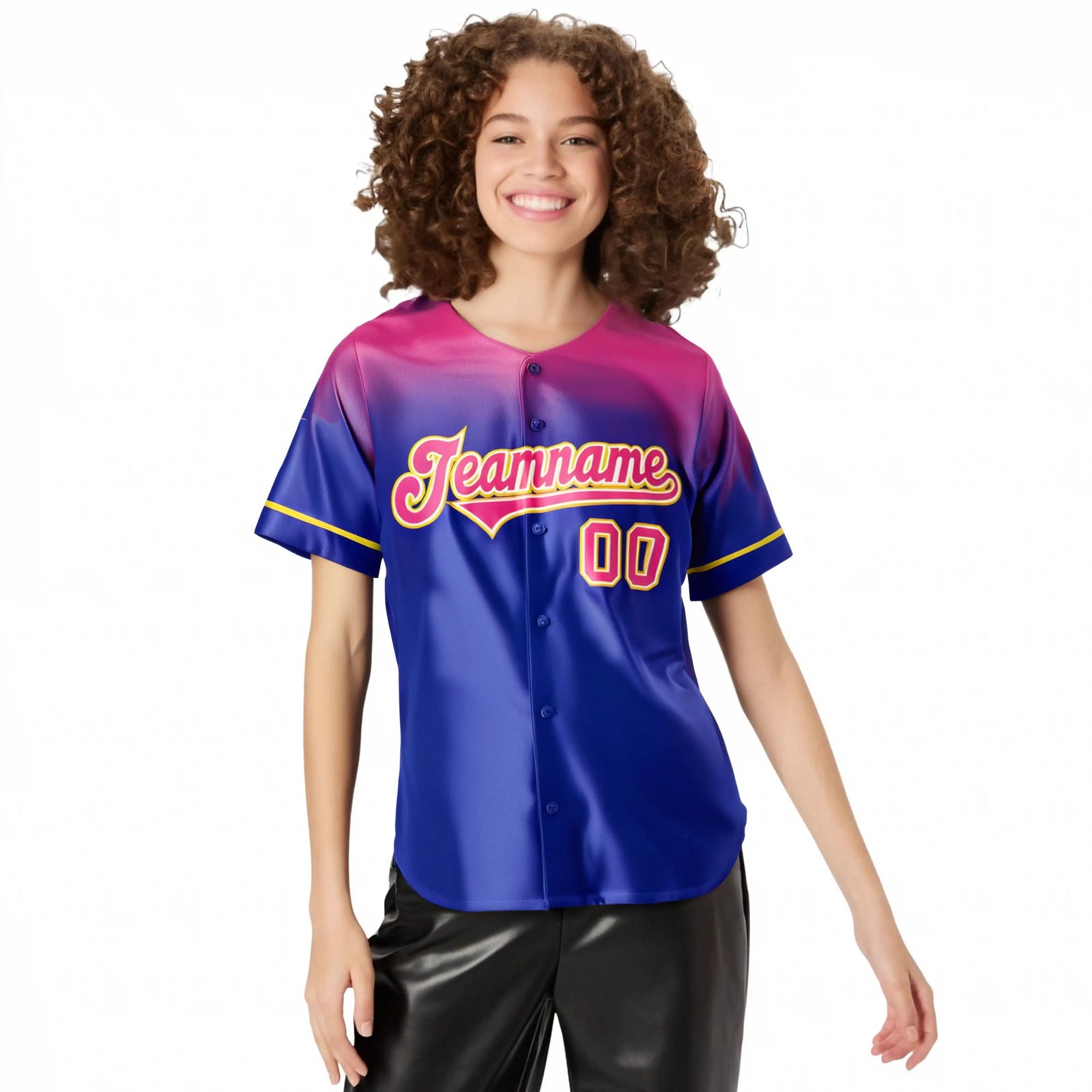 Custom Royal Blue Pink Gradient Fashion Design Authentic Baseball Jersey