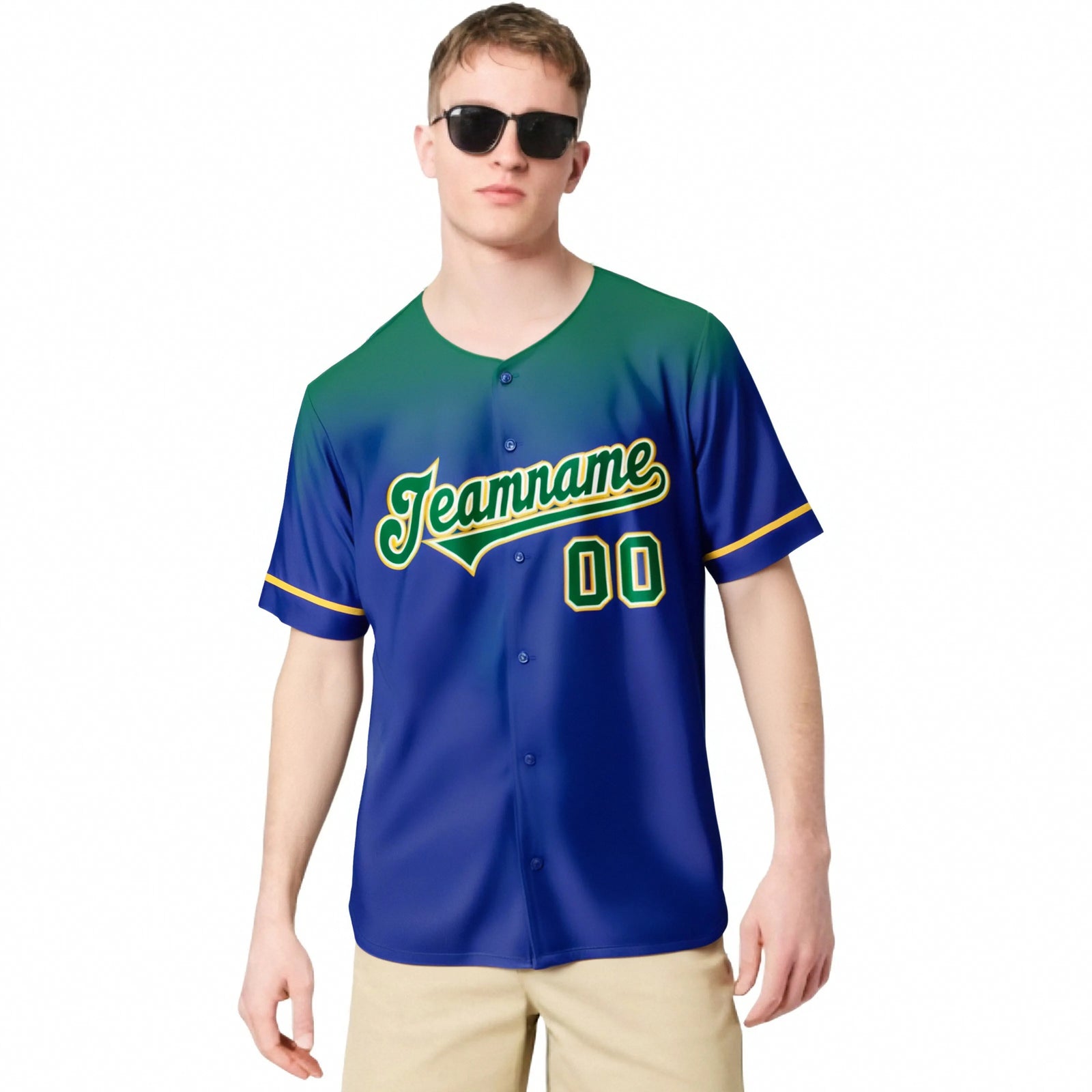 Custom Royal Blue Kelly Green Gradient Fashion Design Authentic Baseball Jersey