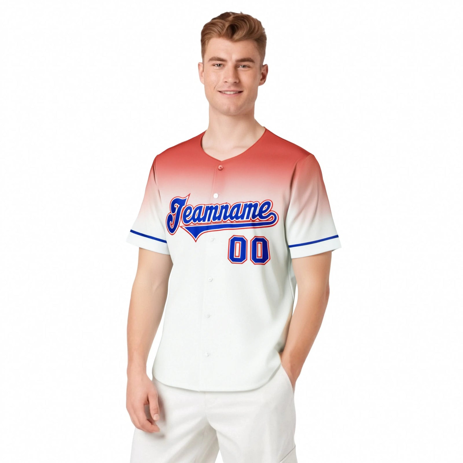 Custom White Red Gradient Fashion Design Authentic Baseball Jersey