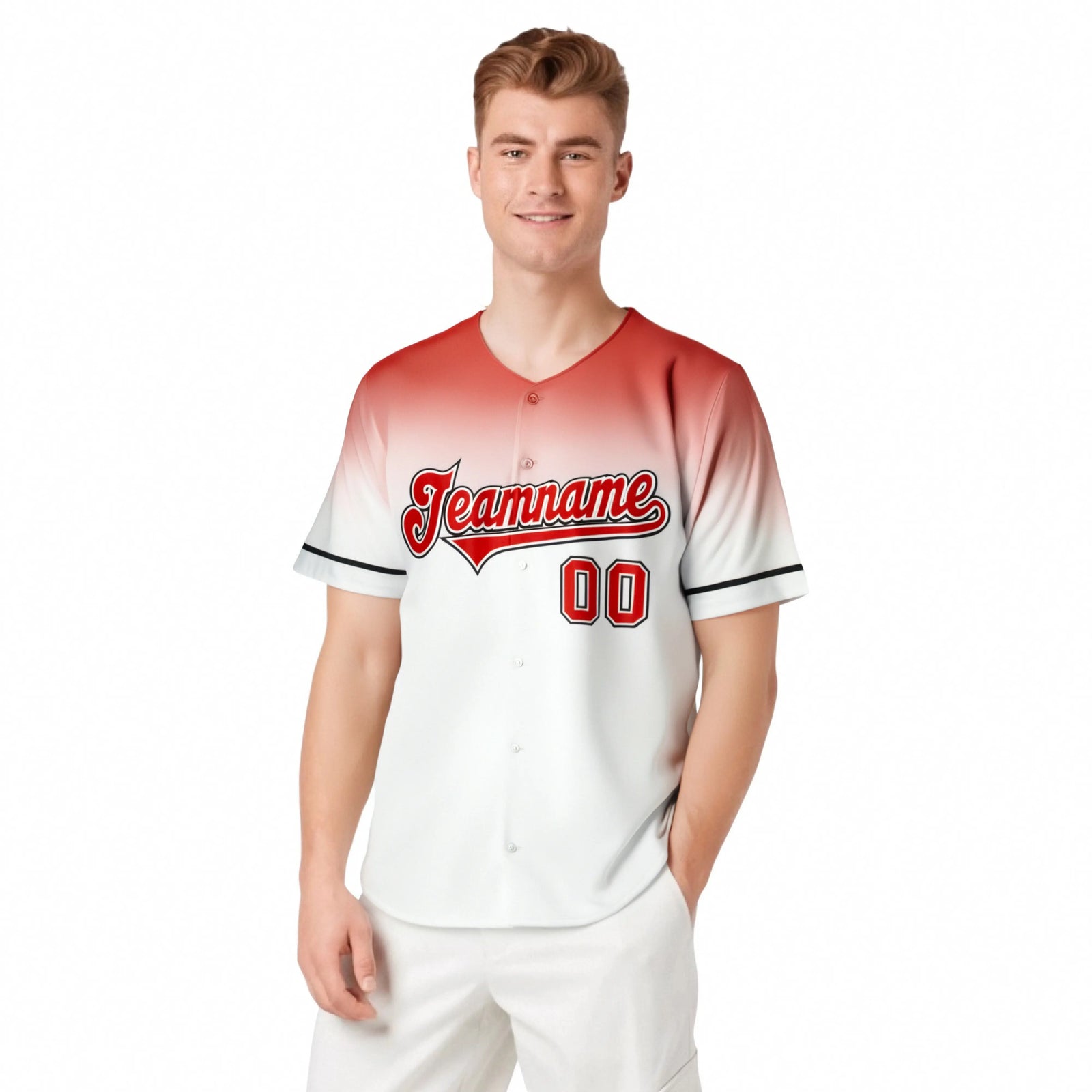 Custom White Red Gradient Fashion Design Authentic Baseball Jersey