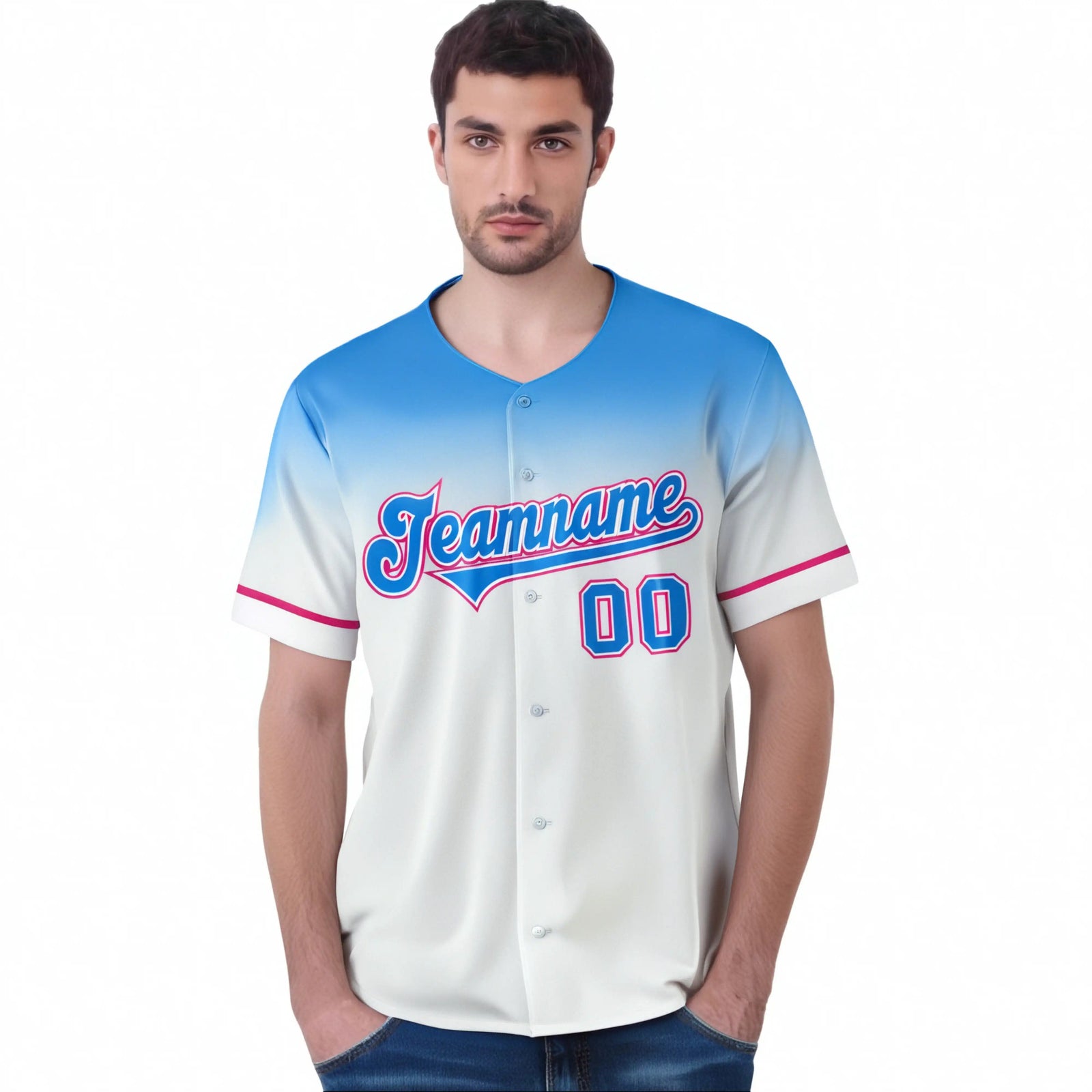 Custom White Powder Blue Gradient Fashion Design Authentic Baseball Jersey
