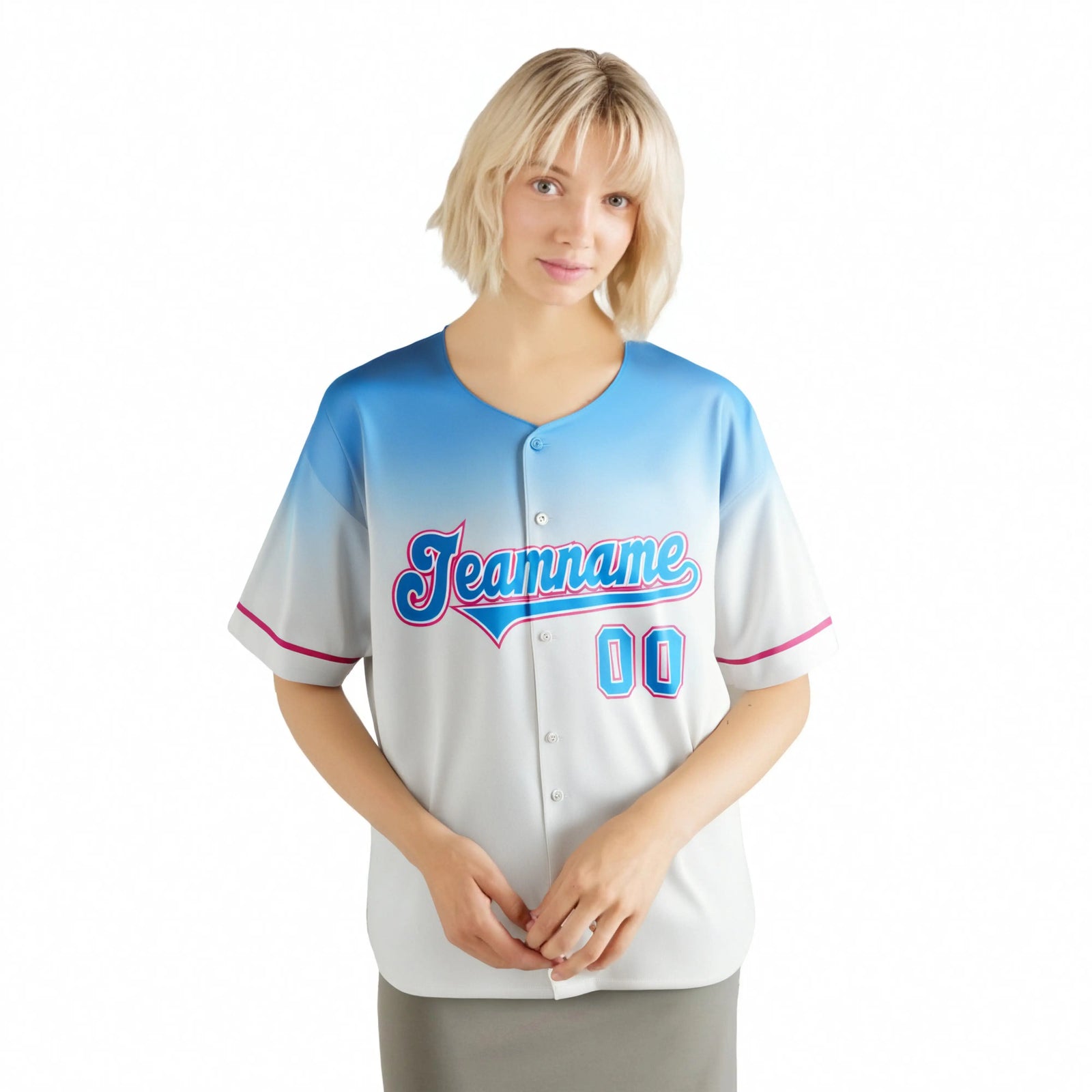 Custom White Powder Blue Gradient Fashion Design Authentic Baseball Jersey