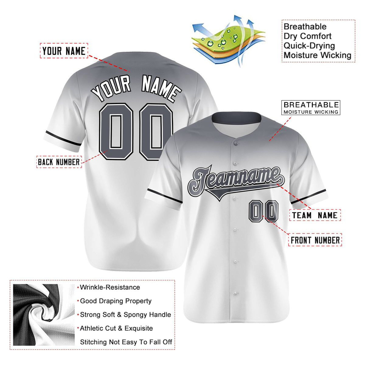 Custom White Gray Gradient Fashion Design Authentic Baseball Jersey