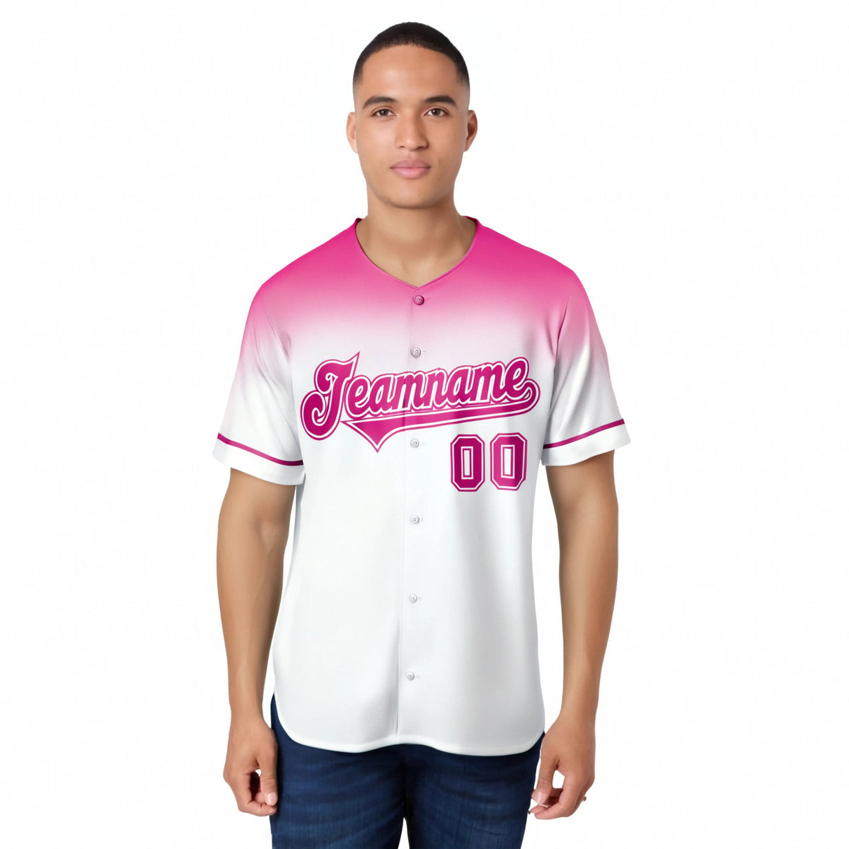 Custom White Light Pink Gradient Fashion Design Authentic Baseball Jersey