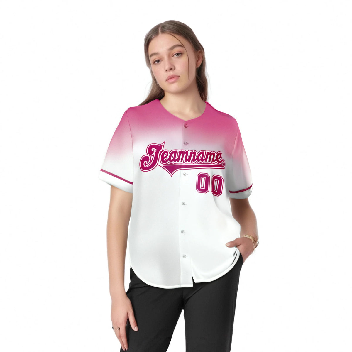 Custom White Light Pink Gradient Fashion Design Authentic Baseball Jersey