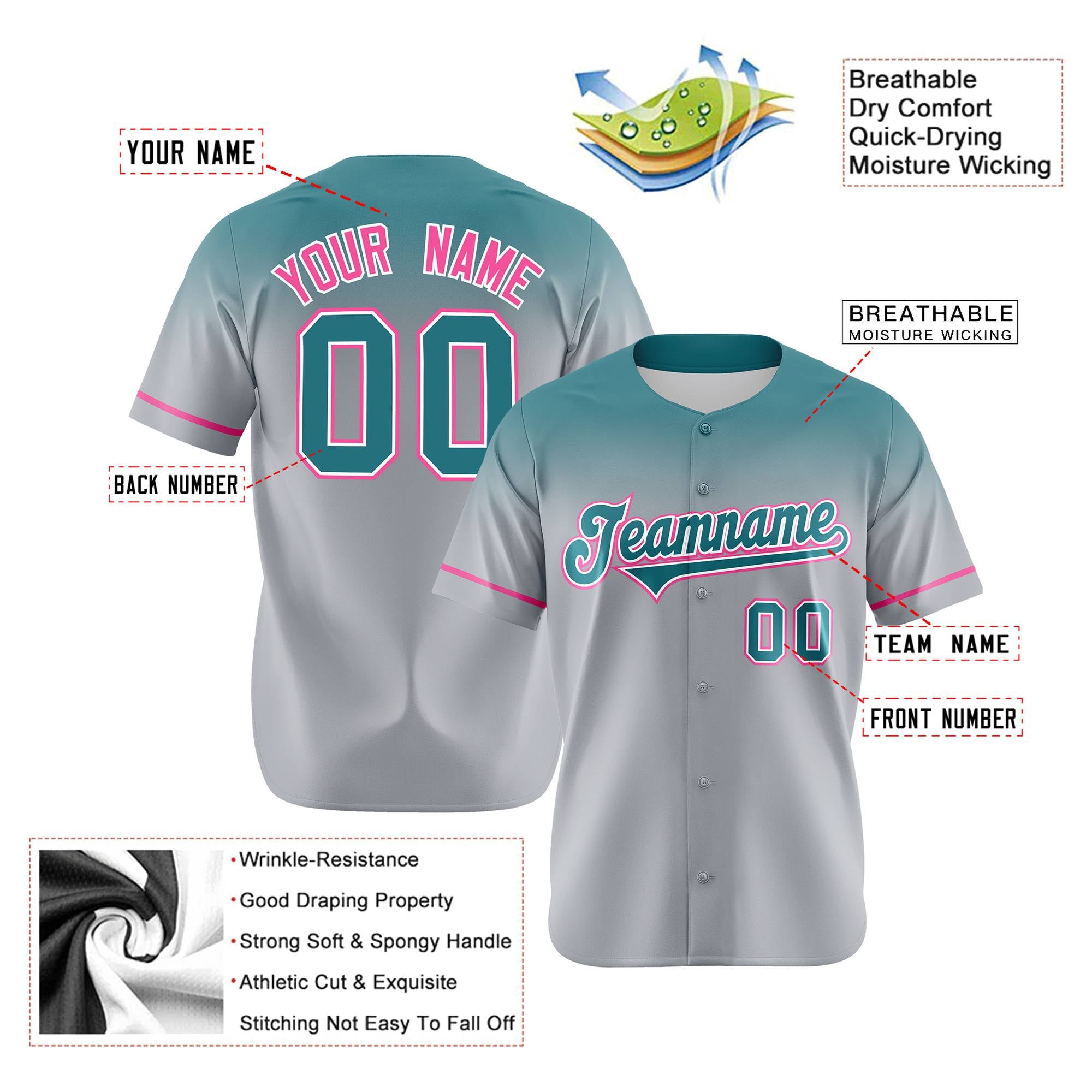 Custom Gray Aqua Gradient Fashion Design Authentic Baseball Jersey