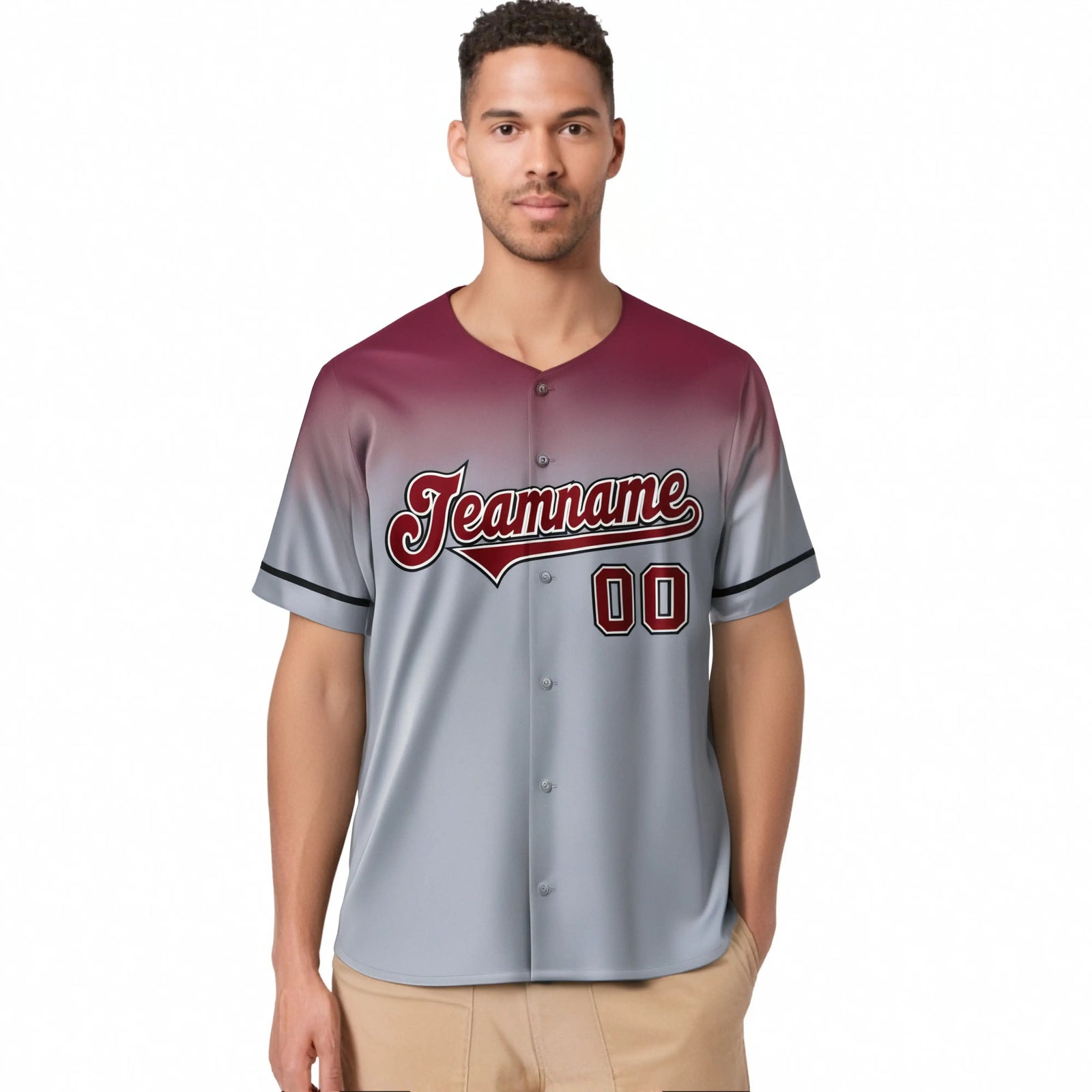 Custom Gray Crimson Gradient Fashion Design Authentic Baseball Jersey