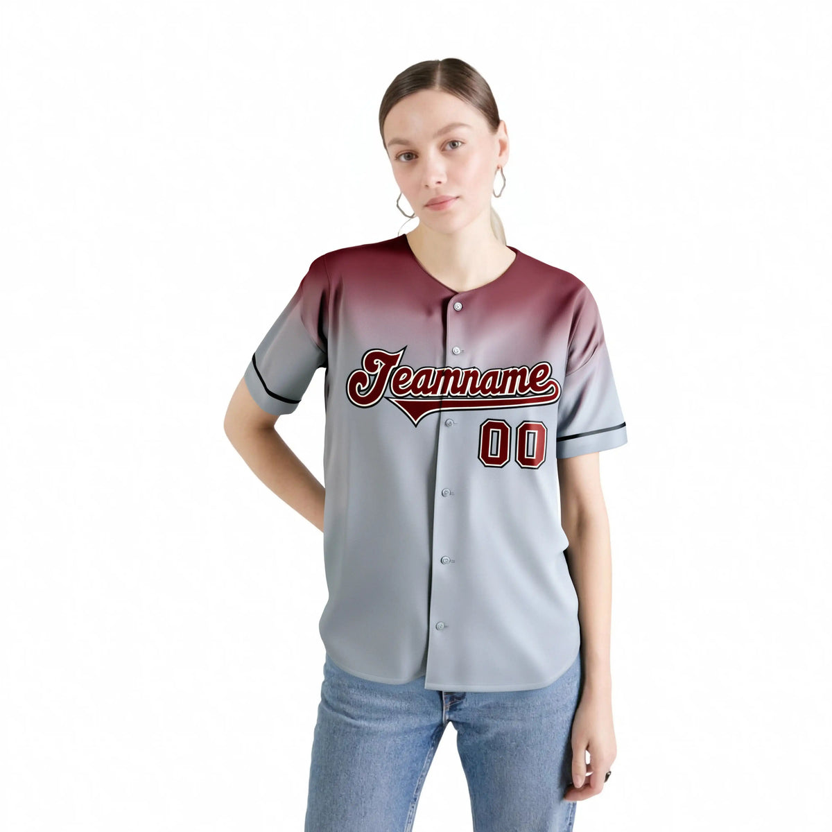 Custom Gray Crimson Gradient Fashion Design Authentic Baseball Jersey