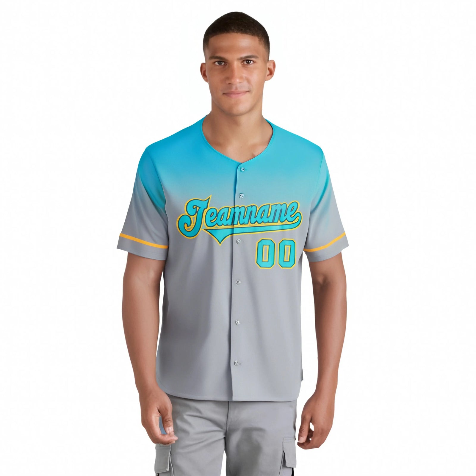 Custom Gray Aqua Gradient Fashion Design Authentic Baseball Jersey