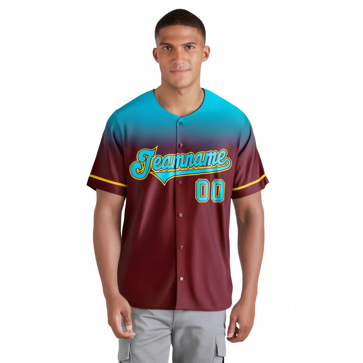 Custom Crimson Aqua Gradient Fashion Design Authentic Baseball Jersey
