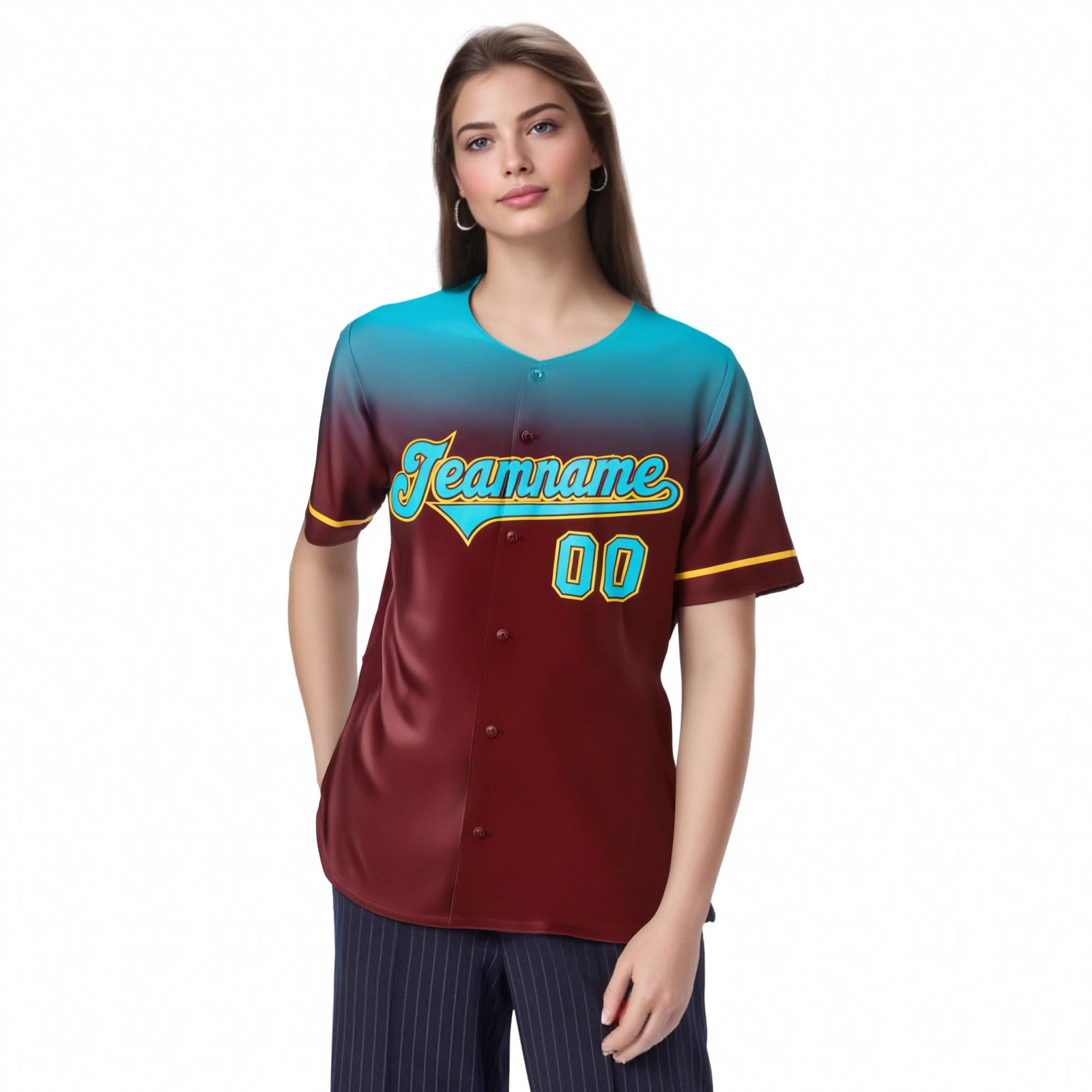 Custom Crimson Aqua Gradient Fashion Design Authentic Baseball Jersey