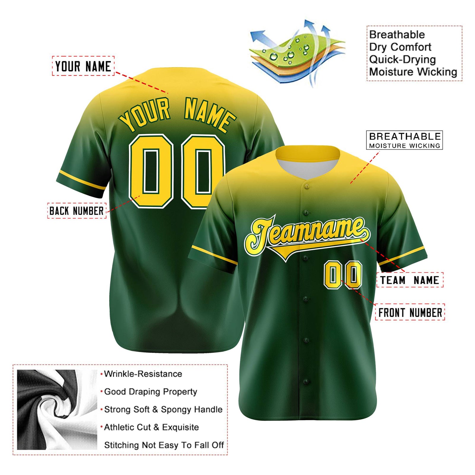 Custom Green Gold Gradient Fashion Design Authentic Baseball Jersey