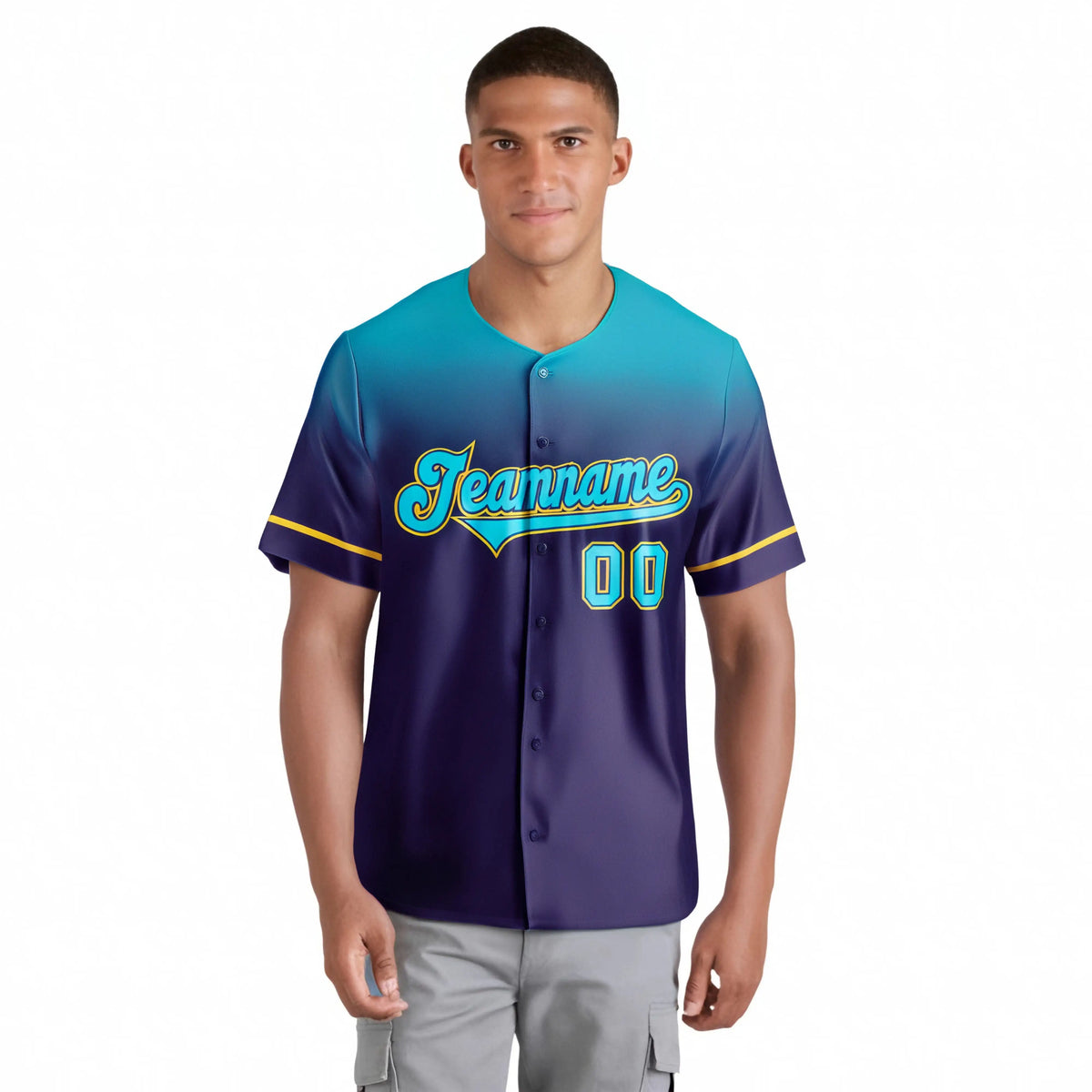 Custom Purple Sky Blue Gradient Fashion Design Authentic Baseball Jersey