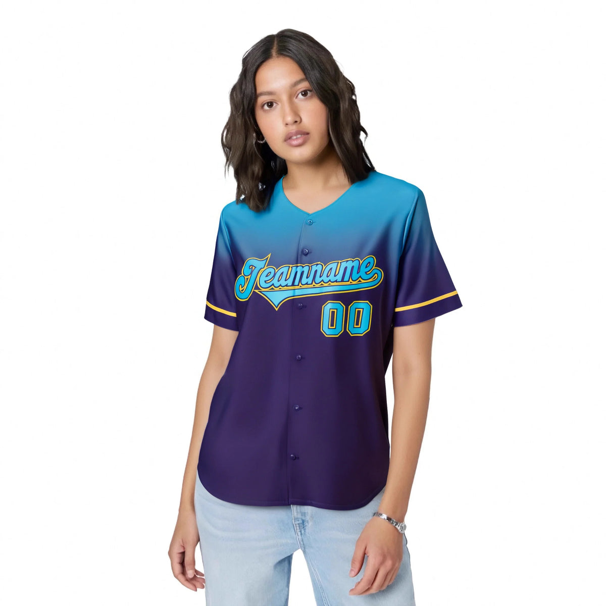 Custom Purple Sky Blue Gradient Fashion Design Authentic Baseball Jersey