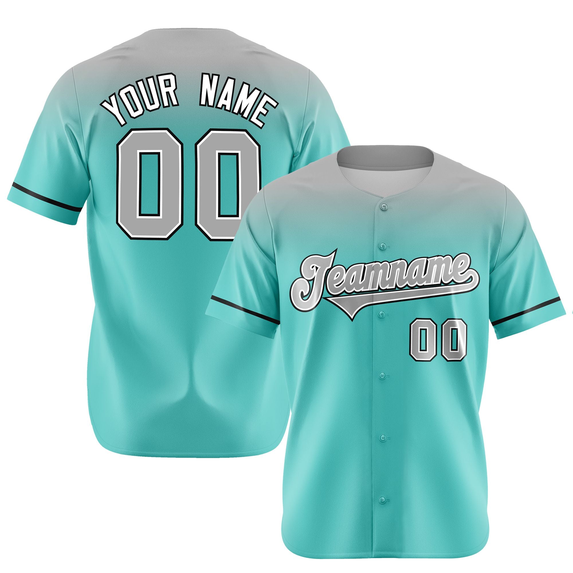 Custom Aqua Gray Gradient Fashion Design Authentic Baseball Jersey