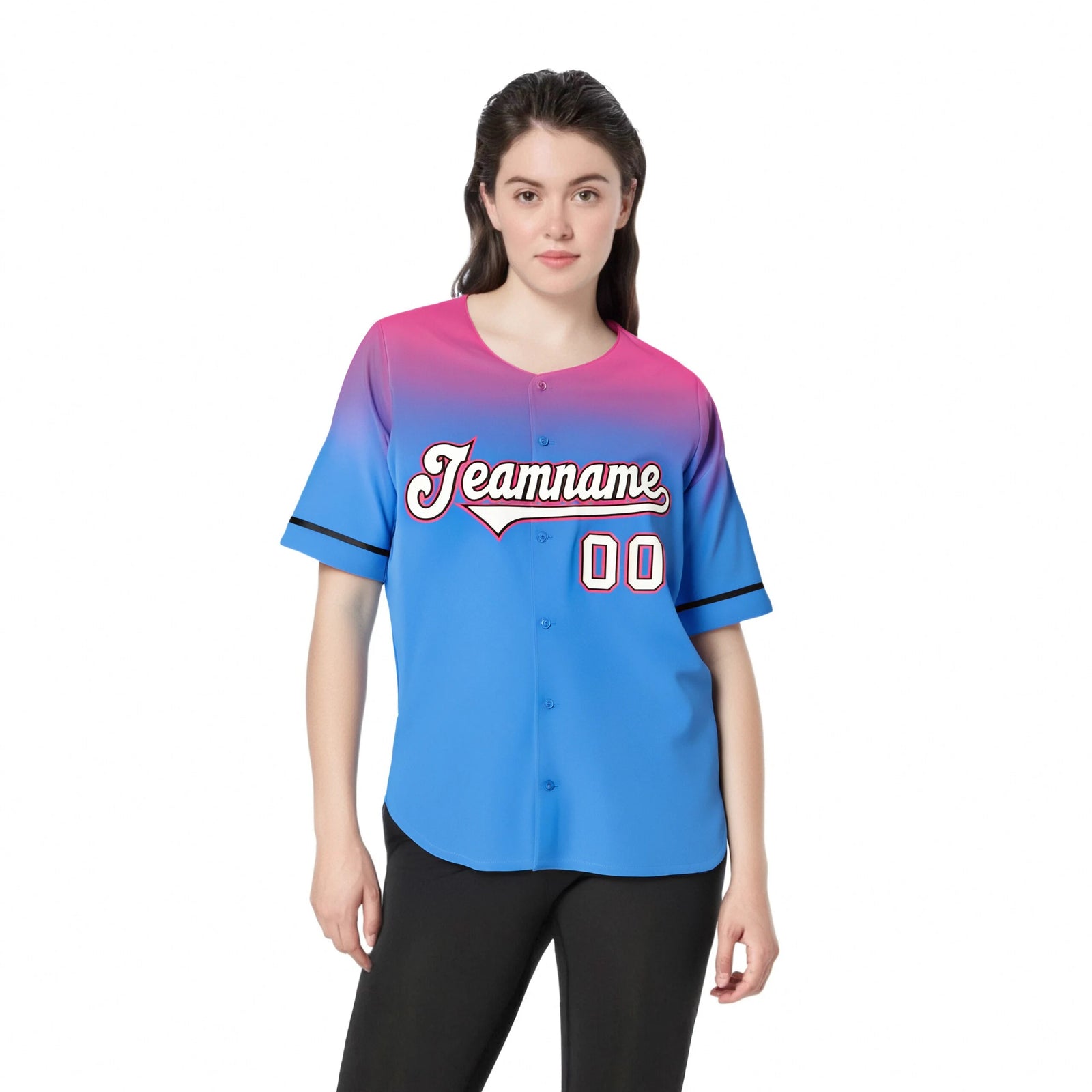 Custom Powder Blue Pink Gradient Fashion Design Authentic Baseball Jersey