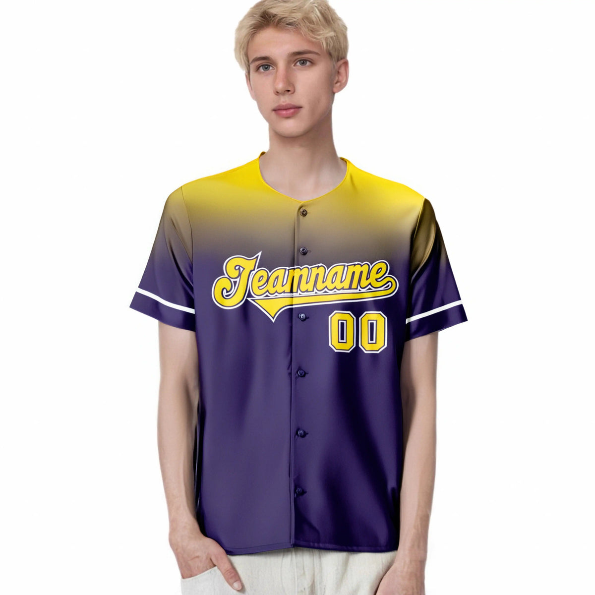 Custom Purple Yellow Gradient Fashion Design Authentic Baseball Jersey
