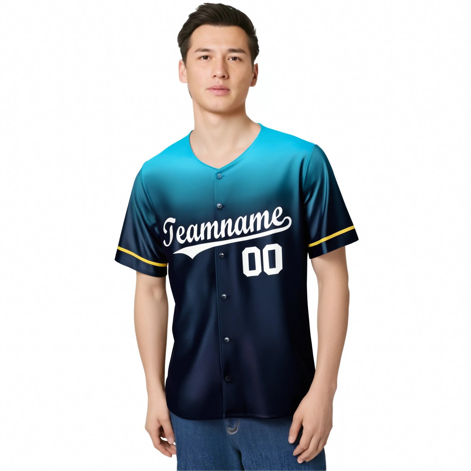 Custom Navy Aqua Gradient Fashion Design Authentic Baseball Jersey