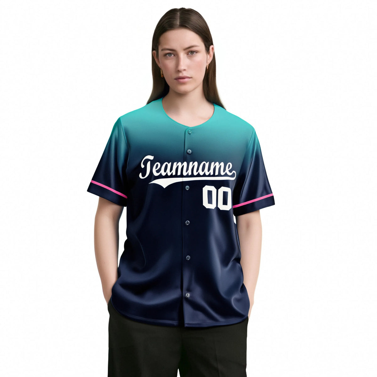 Custom Navy Teal Gradient Fashion Design Authentic Baseball Jersey