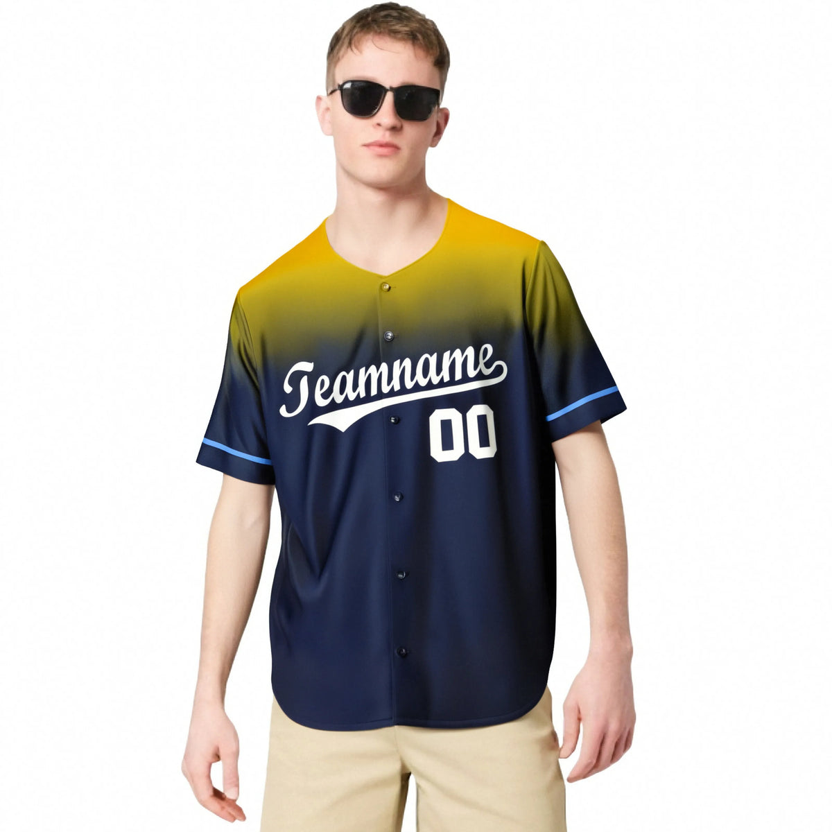 Custom Navy Gold Gradient Fashion Design Authentic Baseball Jersey