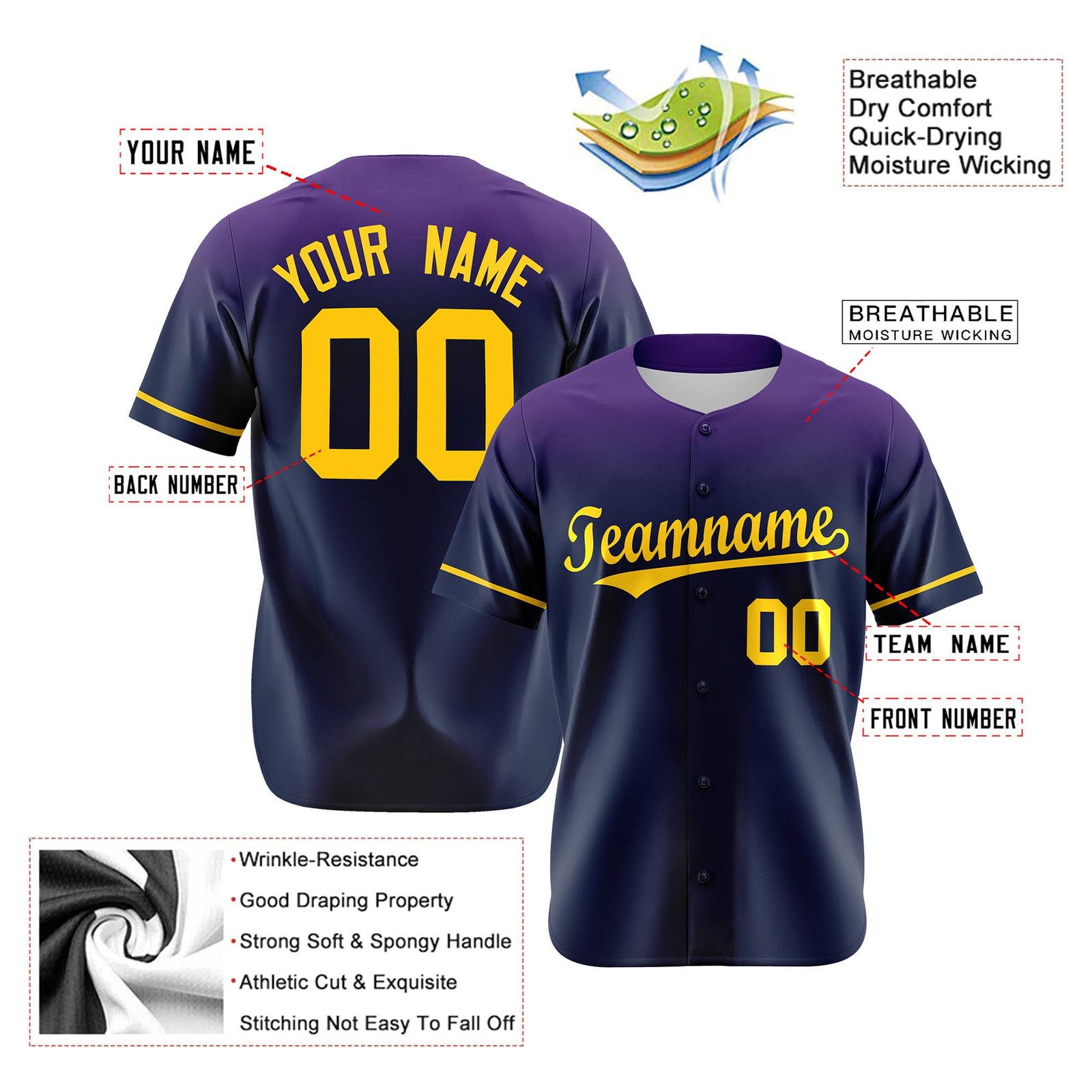 Custom Navy Purple Gradient Fashion Design Authentic Baseball Jersey