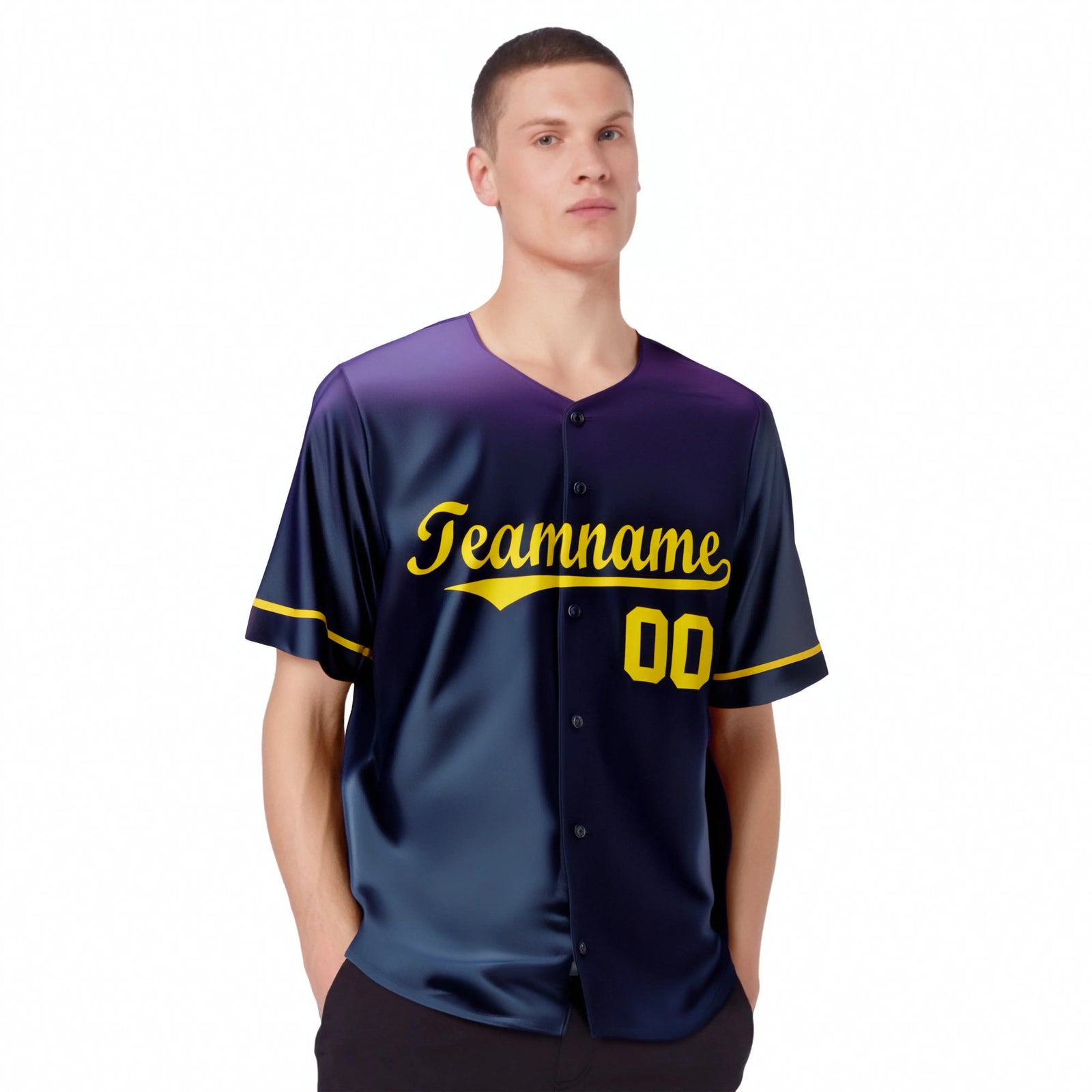 Custom Navy Purple Gradient Fashion Design Authentic Baseball Jersey