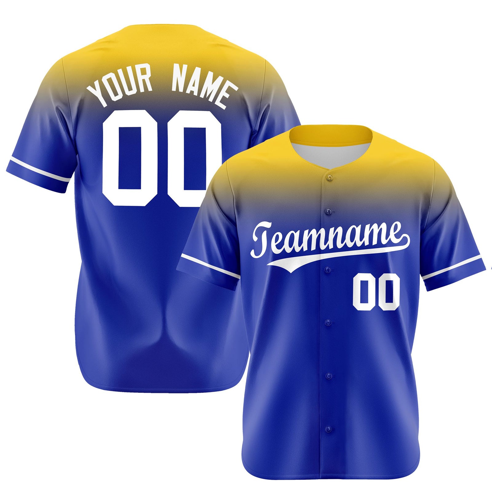 Custom Royal Blue Gold Gradient Fashion Design Authentic Baseball Jersey