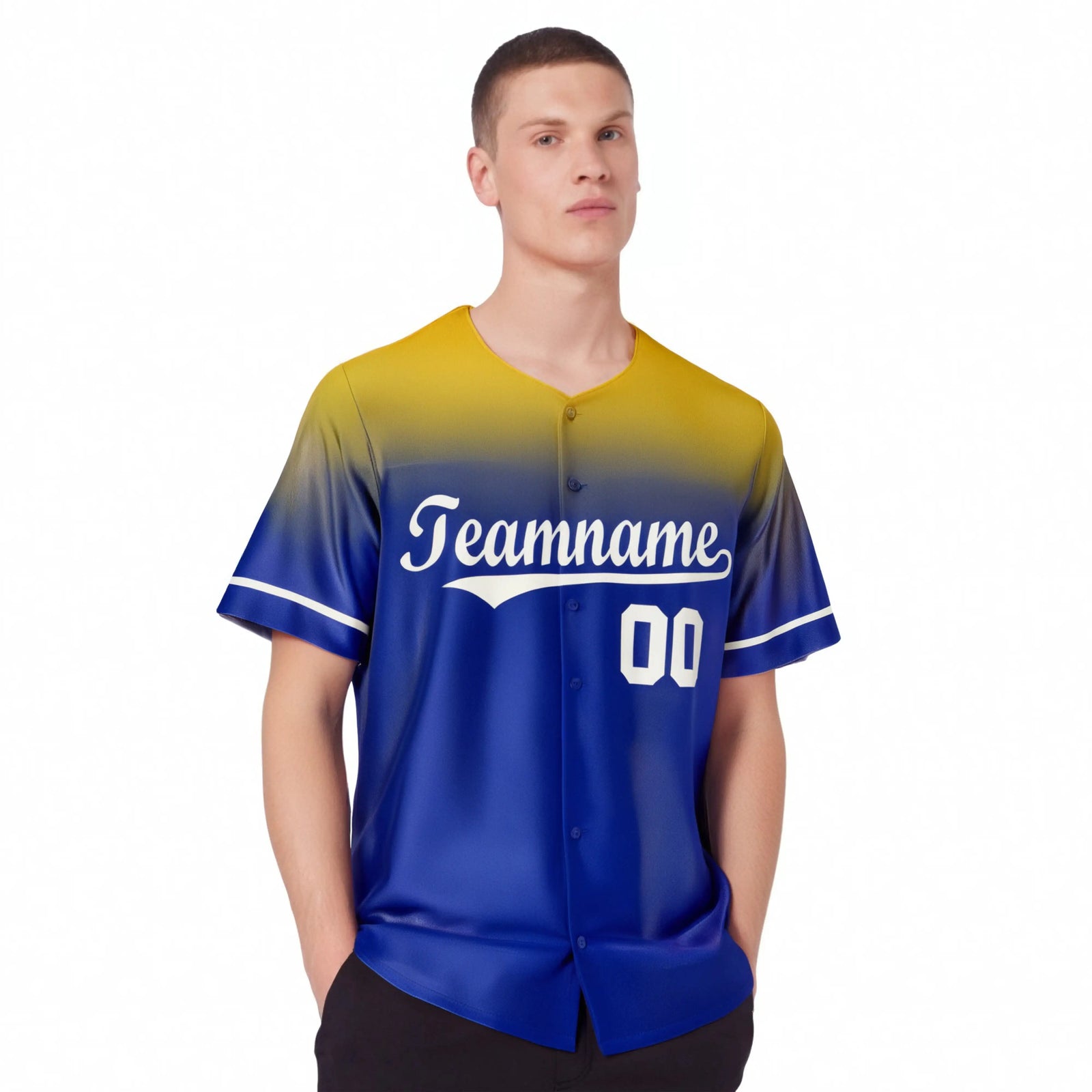 Custom Royal Blue Gold Gradient Fashion Design Authentic Baseball Jersey