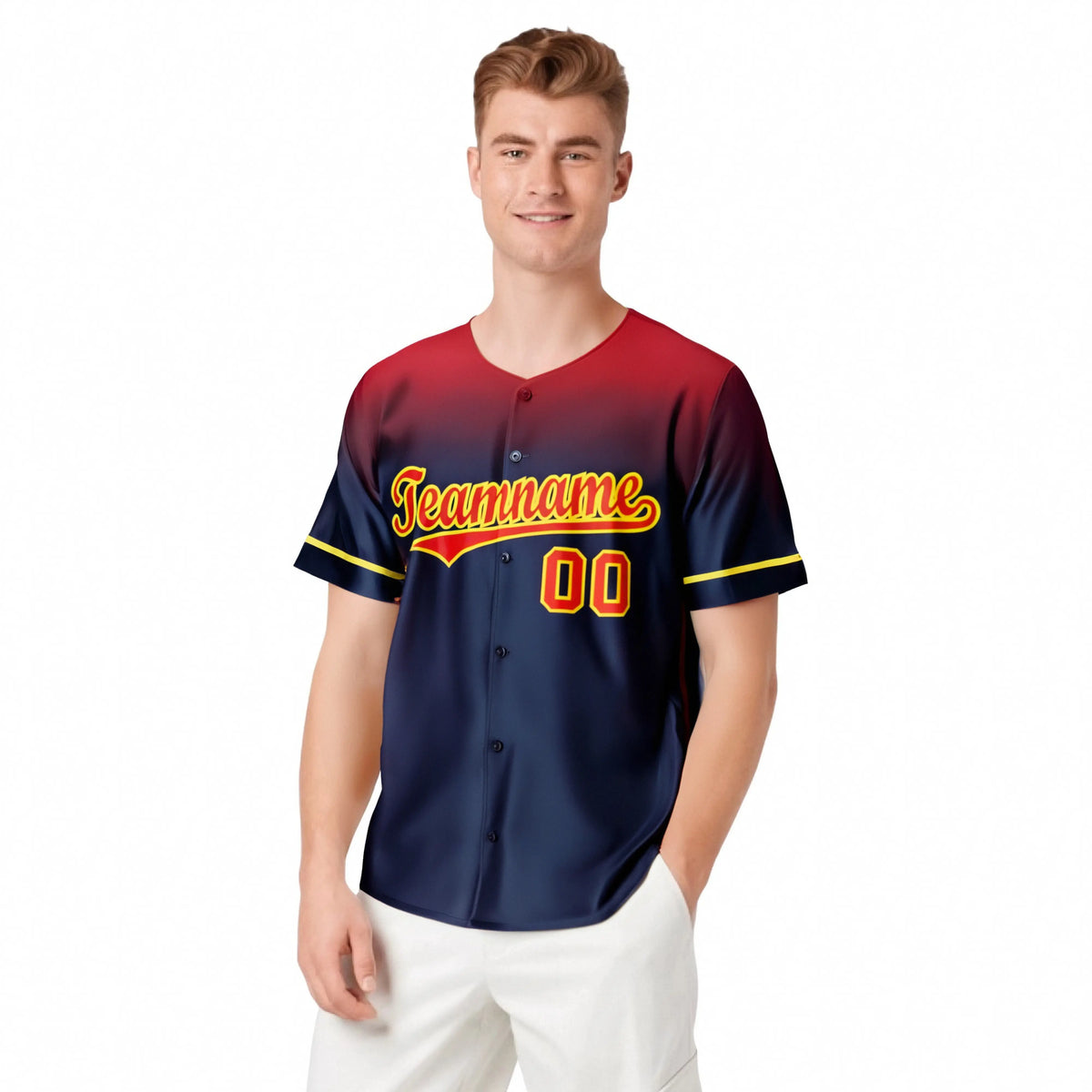 Custom Navy Red Gradient Fashion Design Authentic Baseball Jersey