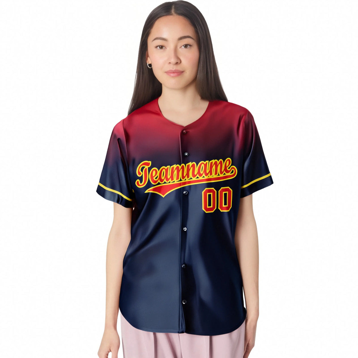 Custom Navy Red Gradient Fashion Design Authentic Baseball Jersey