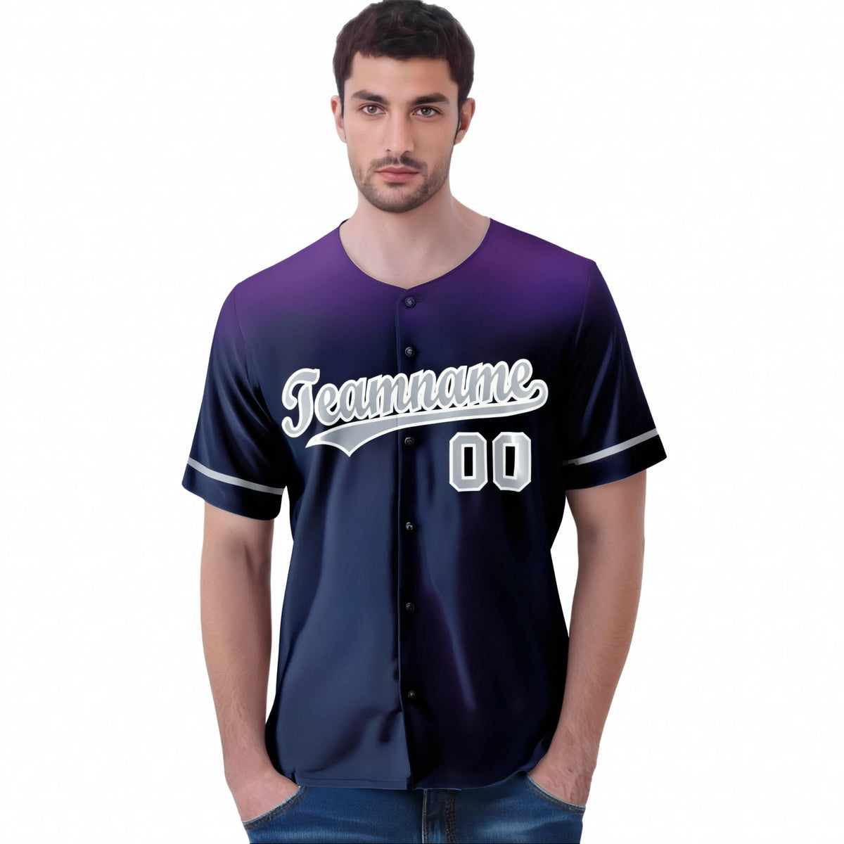 Custom Navy Purple Gradient Fashion Design Authentic Baseball Jersey